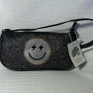 NWT SkinnyDip Shoulder Bag Black/silver Happy-face Glitter